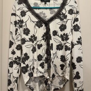 Fred David Black and White Tie Front Blouse